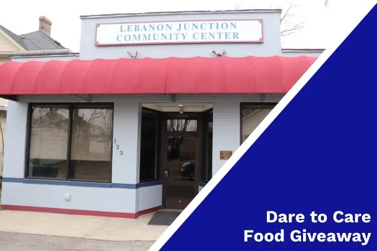 Lebanon Junction Community Center with 'Dare to Care Food Giveaway' text on image sidebar