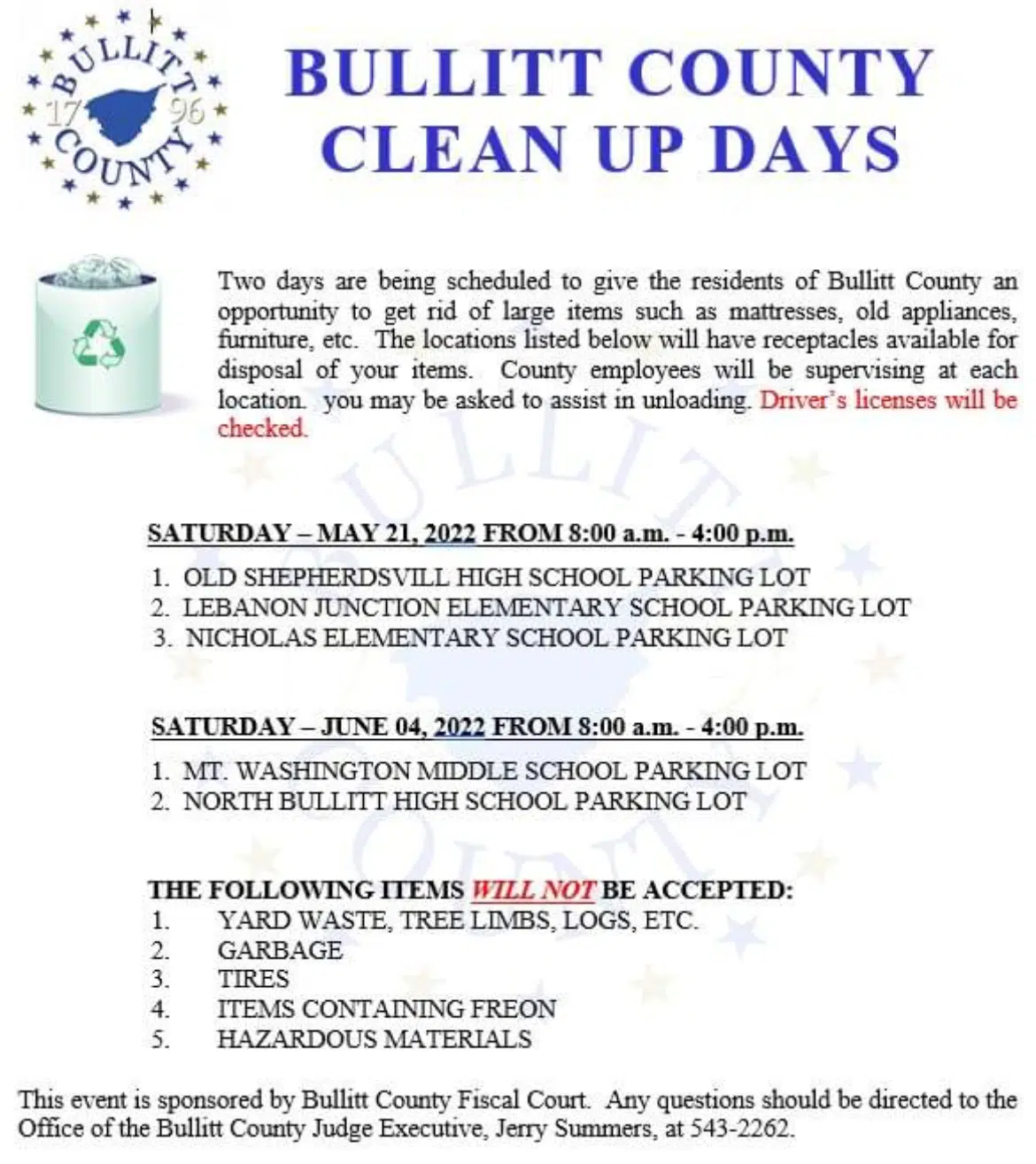 Bullitt County Clean Up Day City of Lebanon Junction, KY Official Website