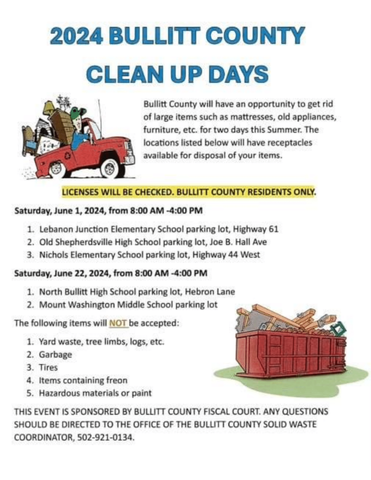 2024 Bullitt County Clean Up Days City of Lebanon Junction, KY